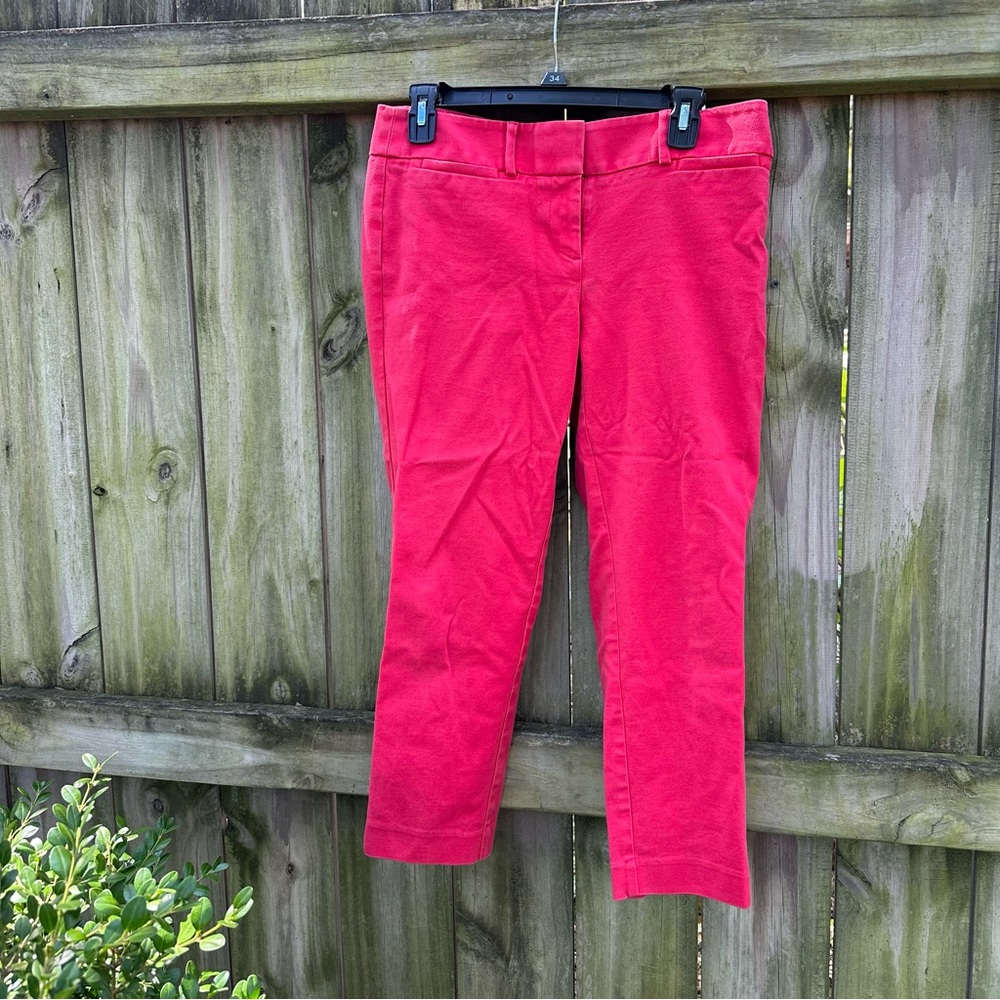 LOFT Marisa Crop Ankle Dress Pants Red Mid Rise Straight Leg Size‎ 4